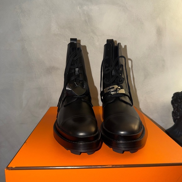 Hermes Black Leather Combat Boots - Picture 5 of 6